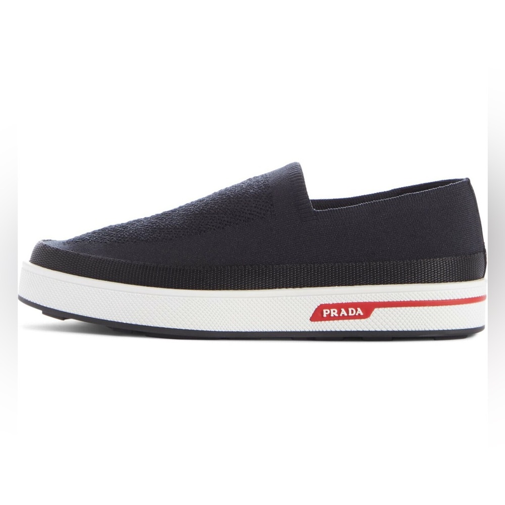 Prada Navy and White Slip-On Sneakers